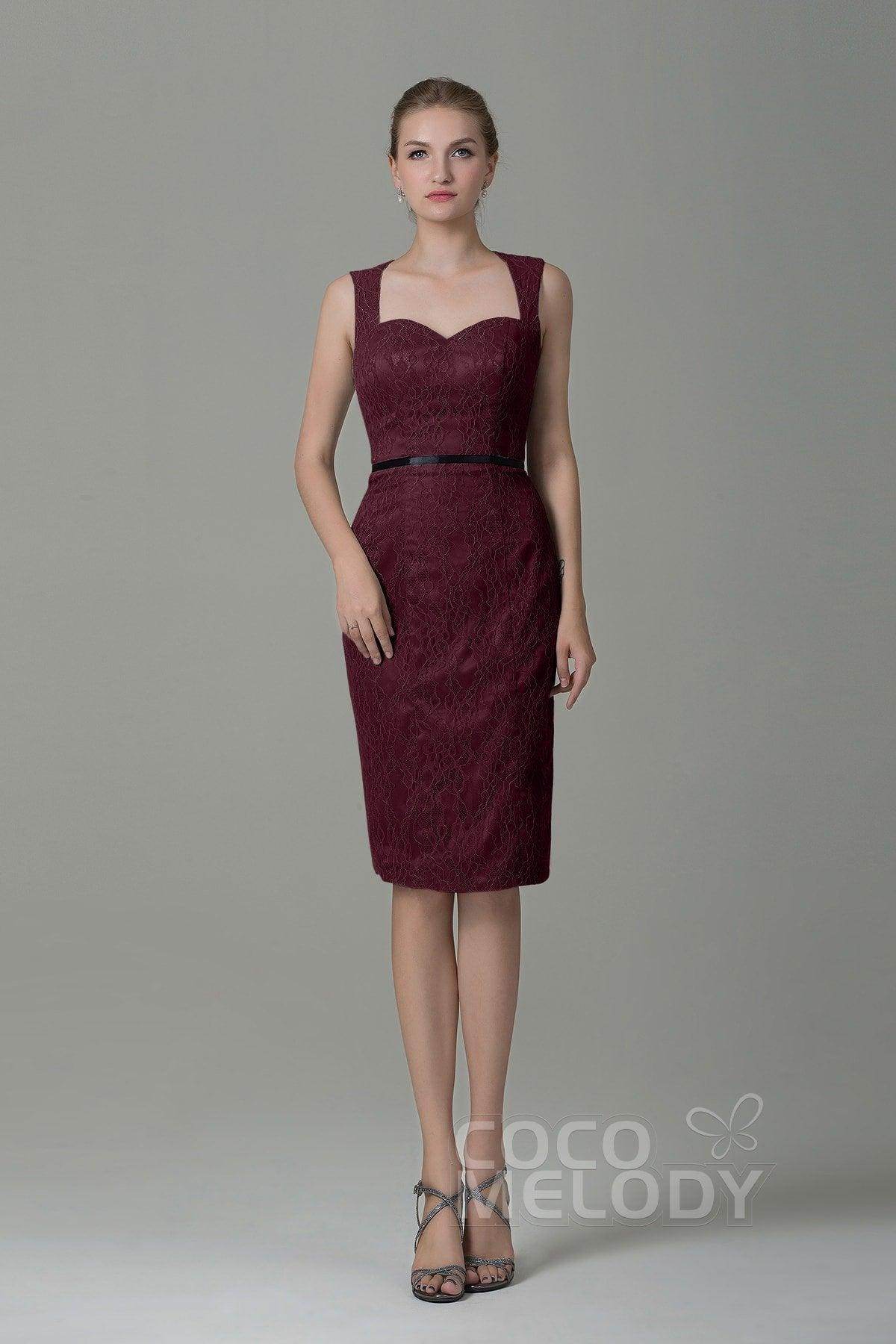 Sheath-Column Knee Length Lace Bridesmaid Dress COZK16011 - COCOMELODY